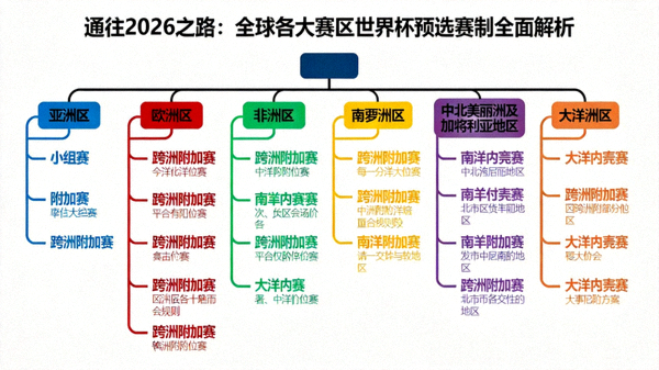 通往2026之路：全球各大赛区世界杯预选赛制全面解析，配图展示赛制树状图