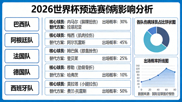 2026世界杯预选赛伤病影响分析：各队核心球员伤病情况与替代方案，展示伤病名单与出场概率