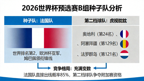 2026世界杯预选赛B组种子队分析：种子队法国队实力超群，但第二档球队虎视眈眈，小组竞争格局充满变数