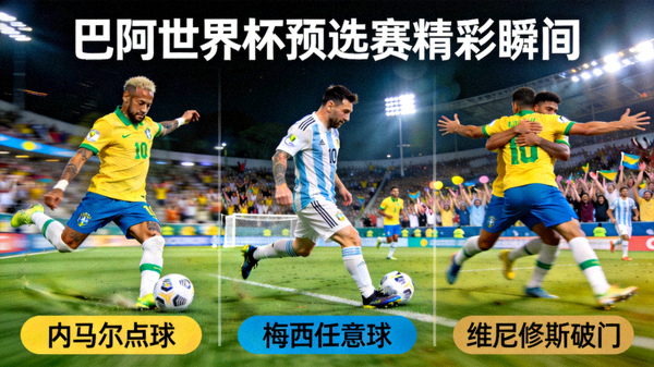 巴西对阵阿根廷世界杯预选赛精彩集锦：内马尔点球、梅西任意球、维尼修斯破门等瞬间配图