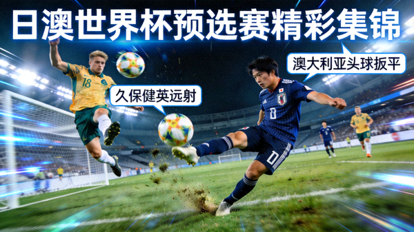 日本对阵澳大利亚世界杯预选赛精彩集锦：久保健英远射、澳大利亚头球扳平配图